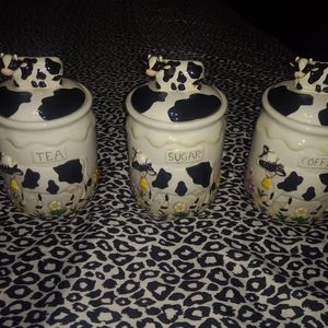 Vintage Cow jar canisters Farmhous decor Sugar Tea